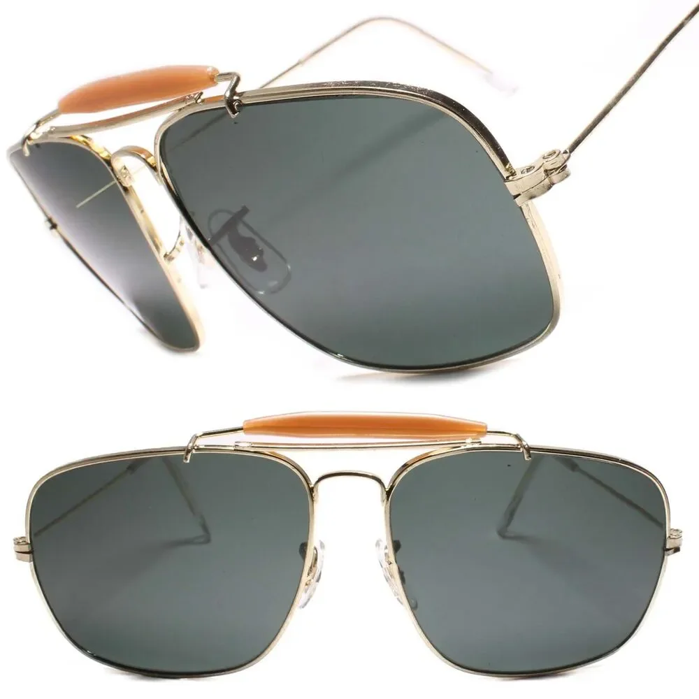 True Vintage 1980s Gold Rectangle Glass Lens Sunglasses